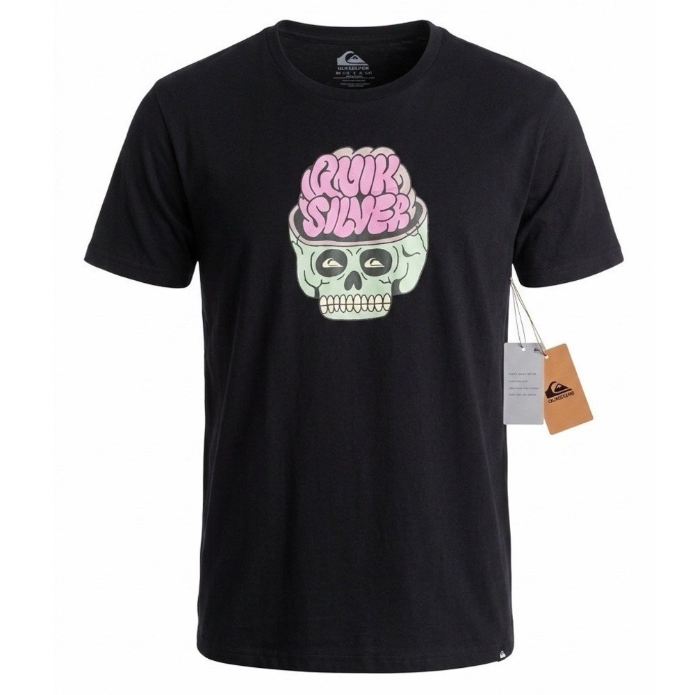 Quiksilver Boys XL 18/20 Black Skull Brain Graphic T-Shirt Short Sleeve Cotton